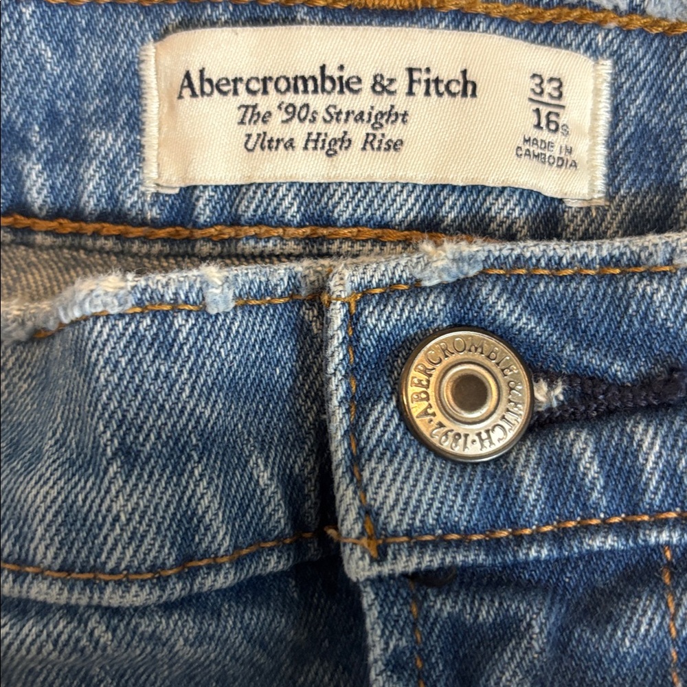 ABERCROMBIE & FITCH | denim blue jeans 90s straight ultra high rise 33 16s 16 s - Picture 3 of 4